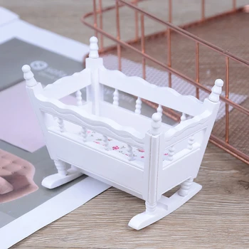 1:12 Lėlės Namas miniatiūriniai rankų darbo šiuolaikinių Balti mediniai baldai lovelę kūdikiui, lopšys, vaikų kambarys