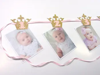 1-12 mėnesių Little Princess crown prince mergaitė ar berniukas, baby shower Pirmojo Gimtadienio girliandas baneriai starta foto rekvizitai