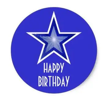 1.5 colių HDark Blue Star 'Happy Birthday' round 