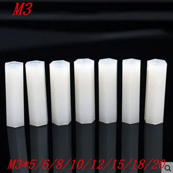 100vnt/daug Baltos spalvos Nailono lygiosios M3*L 3mm moterų ir moterų nailono plastiko, metalinės ilgai hex veržle