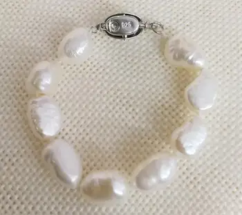 10mm baltas baroko perlų rankų darbo Apyrankė 925 sidabro užsegimas nekilnojamojo Natūralių Gėlavandenių Perlų 15cm 20cm 6inch 8inch 9