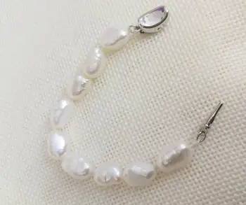10mm baltas baroko perlų rankų darbo Apyrankė 925 sidabro užsegimas nekilnojamojo Natūralių Gėlavandenių Perlų 15cm 20cm 6inch 8inch 9