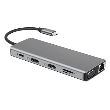 12 1 USB Tipo C HUB 4 USB3.0 USB-C 2 1080P HDMI VGA, RJ45 3.5 mm SD TF Adapteris Sąsiuvinis Išmanųjį telefoną Plėtra Skaičiuoklė