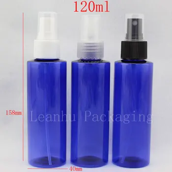 120ml skersmens X 50 mėlyna kosmetikos purškimo buteliai kosmetikos pakuotės, 120cc tuščių plastikinių PET taros su rūko purkštuvu siurblys