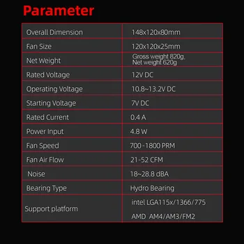120mm Aliuminio Heatsink Spalvinga Šviesos Hidraulinis Guolis CPU Aušintuvo 4 Variniai Heatpipes Office RGB, Ventiliatorius Radiatoriaus Tylus Aušinimas