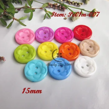 120pcs 15mm / 12,5 mm Mišrios spalvos apvali gėlė plastikiniai mygtukai scrapbooking amatų dekoratyviniai priedai, siuvimo medžiagos