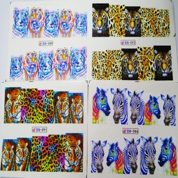 12pcs Džiunglių Žvėrių Nagų Dailės Žavesio Watermark Lipdukai Nagų Dailės Lipdukas Tigras, Liūtas Cheetah Zebra Folija Slankiklį Apdailos Reikmenys