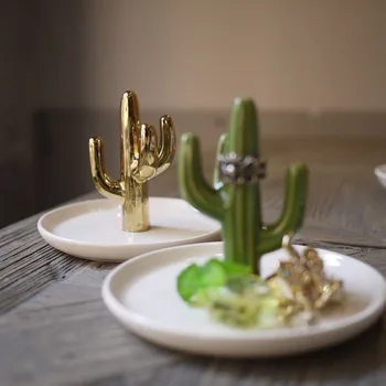 13x10.5cm Nordic auksą, padengtą kaktusas keramikos saugojimo plokštė užkandis, desertas plokštės papuošalų, indų, papuošalų laikiklį stalo ornamentas