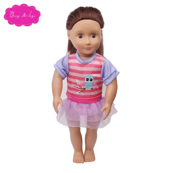 18 colių Mergaičių lėlės suknelė Animacinių filmų T-marškinėliai su nėrinių sijonas Amerikos naujagimių drabužiai, žaislai tinkami 43 cm kūdikių lėlės c608