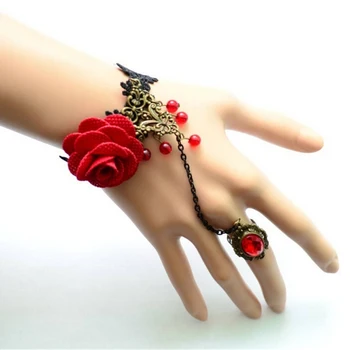1pc Derliaus Romantiška Apyrankė Raudona Gėlių Nėrinių Apyrankė, Elegantiškas Žavesio Vestuvių Mados Moterims