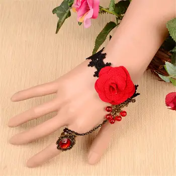 1pc Derliaus Romantiška Apyrankė Raudona Gėlių Nėrinių Apyrankė, Elegantiškas Žavesio Vestuvių Mados Moterims