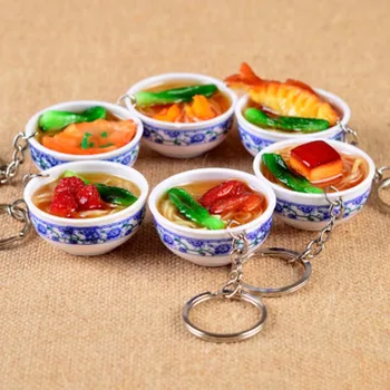 1pc!!! Naujas Mini Krepšys Pakabukas Kinijos Mėlynos Ir Baltos Spalvos Porceliano Maisto Dubenėlį Modeliavimas Maisto Raktų Pakabukai Makaronų Kūrybos Keychain