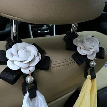 1PC Pearl Camellia Rožių Gėlių Automobilio Sėdynės atlošo Kabliukų, Krepšiai, Pakabos Organizatorius Pagalvėlės Mount Saugojimo Kabliukų, Klipai, Merginos, Moterys