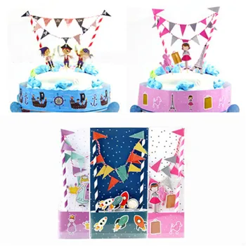 1pc Princesė Piratų Dinozaurų Temą Cupcake Topper Animacinių filmų Tortas Vėliavos Banner Vaikai, Berniukas ir Mergaitė Gimtadienio Baby Shower Pyragas Apdaila