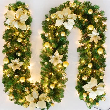 2.7 M LED Kalėdinė Girlianda Šviesiai Žalias Dirbtinis Rotango Juostelės, LED Žibintai, Nauji Metai Dekoravimo Kalėdų Eglutė 