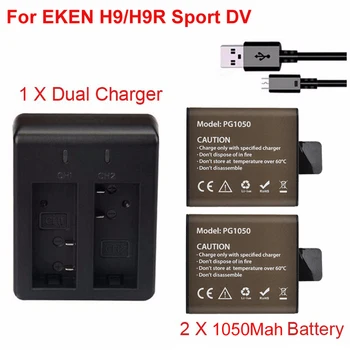 2 x 1050mAh Baterija + Dual USB Cahrger Už EKEN H9 H9R H3 H3R H8PRO H8R H8