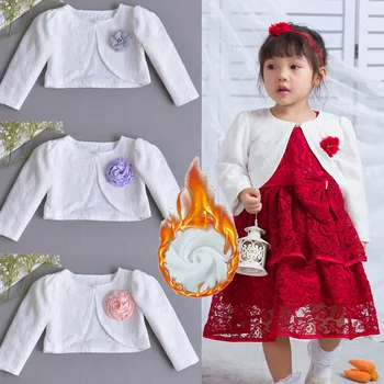 2018 Sweet Baby Girl 3D Gėlių Megztinis Švarkas Baltos spalvos Nėrinių Aksomo Žiemos Princesė Paltai Striukės Naujagimiams Apranga, Drabužiai