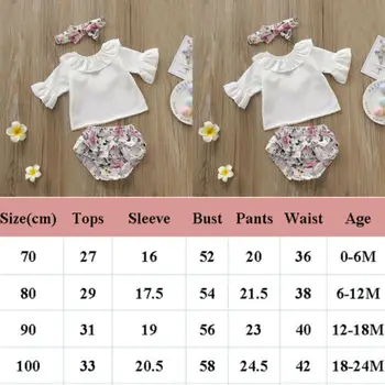 2019 Bamblys Vaikams Baby Girl Vasaros Pynimas Rankovės Viršūnės T-shirt Gėlių Šortai 3Pcs Rinkinys