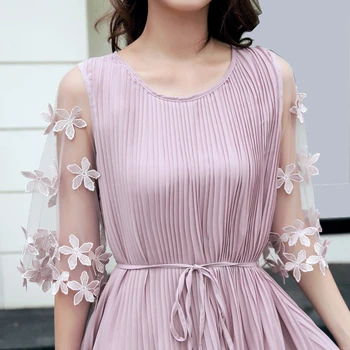2019 M. Pavasarį Ponios Akies Pusė Rankovės Šifono Lace A-Line Mini Suknelė Korėjos Ulzzang Moterų Nėriniai-Up Lankas Virš Kelio Plisuotos Dres