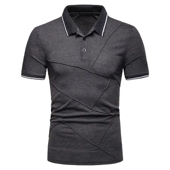 2019 naujas mados vyriški plisuotos susiuvimo trumparankoviai marškinėliai vyrams polo shirt mens drabužių S-XXL