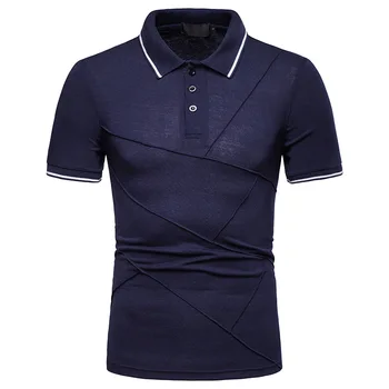 2019 naujas mados vyriški plisuotos susiuvimo trumparankoviai marškinėliai vyrams polo shirt mens drabužių S-XXL