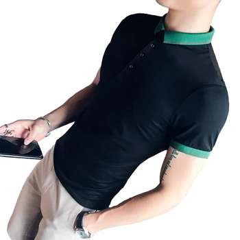 2019 vasaros paprasta mados nauji vyriški trumparankoviai Polo marškinėliai korėjos versija banga jaunimo Slim vientisos spalvos marškinėliai, palaidinukė