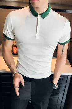 2019 vasaros paprasta mados nauji vyriški trumparankoviai Polo marškinėliai korėjos versija banga jaunimo Slim vientisos spalvos marškinėliai, palaidinukė