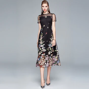 2020 Dizaineris kilimo ir tūpimo Tako Suknelė Naują atvykti Akių siuvinėjimo Gėlių moterims vasaros suknelė trumpomis rankovėmis saldus Ilga suknelė