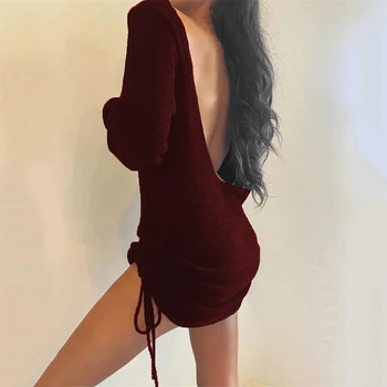 2020 Elegantiškas Mados Clubwear Moteris Seksuali Atvira Nugara Mini Suknelė Moterų Atsitiktinis Trumpą Suknelę Raišteliu Ruched Backless Suknelė