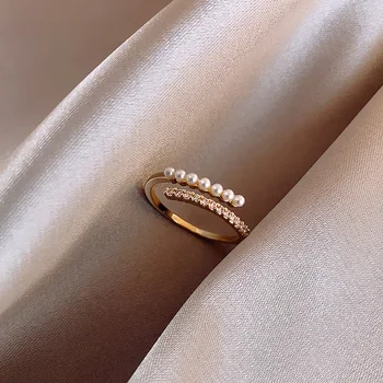 2020 Korėjos Naujas Elegantiškas Mikro Nutiesti Cirkonis Perlas Žiedai Moterims Bižuterijos Reguliuojamas Žiedo Šalis