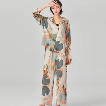 2020 m. pavasario ir vasaros naujų pižama moterų medvilnės atspausdinti namų drabužių rinkinys ilgomis rankovėmis kelnės dviejų dalių komplektas loungewear moterims