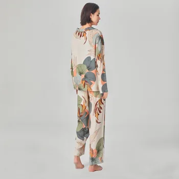 2020 m. pavasario ir vasaros naujų pižama moterų medvilnės atspausdinti namų drabužių rinkinys ilgomis rankovėmis kelnės dviejų dalių komplektas loungewear moterims