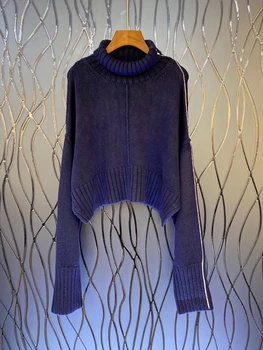 2020 m. rudens ir žiemos naujų aukštas moterų kaklo gpgb ilgomis rankovėmis siūlėmis dekoratyviniai laisvi megztiniai megztinis 1021