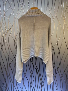 2020 m. rudens ir žiemos naujų aukštas moterų kaklo gpgb ilgomis rankovėmis siūlėmis dekoratyviniai laisvi megztiniai megztinis 1021