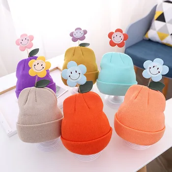 2020 m. Vaikams Megzti Skrybėlę Gėlių kūdikių vilnonių skrybėlę vaikų rudens skrybėlę mielas vaikas skrybėlę