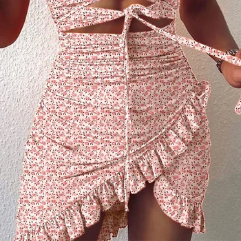 2020 Moterų Vasaros Suknelė Giliai V-Kaklo Trumpomis Rankovėmis Elastinga Raukiniai Mini Suknelė Vestido Kietas Plonas Nėrinių Suknelė Seksualus Dalis Suknelė
