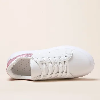 2020 naujas vasaros tenso feminino nėriniai-up balti bateliai moterims PU Oda kieta spalva moterų atsitiktinis batai moterims, batai, sportbačiai NVX277