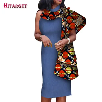2020 Naujo Tipo Tradicinių Afrikos Moterų Drabužių Afrikos Panele be Rankovių Suknelės Spausdinti Kelio ilgio Suknelė Mados Lady WY6043