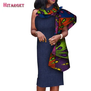 2020 Naujo Tipo Tradicinių Afrikos Moterų Drabužių Afrikos Panele be Rankovių Suknelės Spausdinti Kelio ilgio Suknelė Mados Lady WY6043