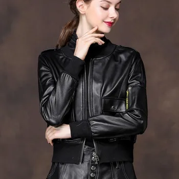 2020 nuotaka avikailis odos bombonešis striukė, šortai stiliaus motociklas kailio moteriški odiniai paltai šalia kūno rudens striukė