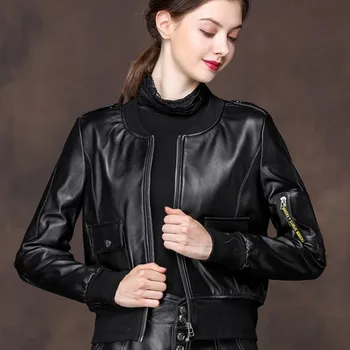 2020 nuotaka avikailis odos bombonešis striukė, šortai stiliaus motociklas kailio moteriški odiniai paltai šalia kūno rudens striukė