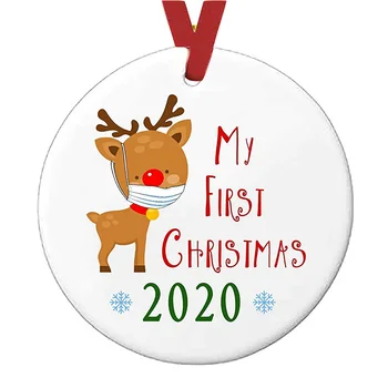 2021 4in Kalėdų Papuošalai PET Papuošalai kaukė Santa Sąlyga Rankų darbo Šeimos laimingų naujųjų metų Kalėdų Medžio Apdaila