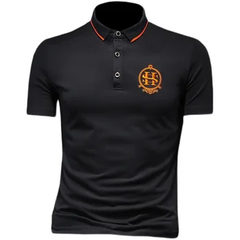 2021 Naujas vyrų drabužių siuvinėjimo Orui kietos Mercerized medvilnės vyrų Polo marškinėliai vasarą marškinėliai vyrams stilius