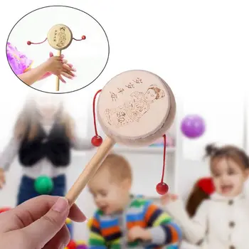 2021 Naujos Medienos Animacinių Filmų Kinijos Tradicinis Verpimo Barška Būgno Vertus Bell Kūdikių Muzikinis Žaislas