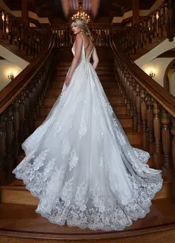 2021 Nėrinių Vestuvių Suknelės Nuotaka su Kišenėmis Spagečiai Dirželiai Dviguba V Kaklo Vestuvinės Suknelės vestido de noiva