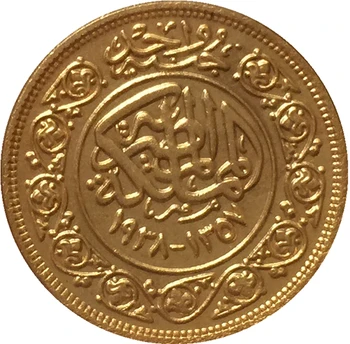 24-K Auksu Egiptas 1938 - Farouk I Karalystės aukso Moneta, kopijuoti 21MM