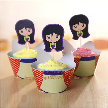 24Pcs (12 įpakavimo +12 rėžtuvės) Little Mermaid Princess Cupcake Įpakavimo&rėžtuvės Mergaičių Gimtadienis Deco Prekes