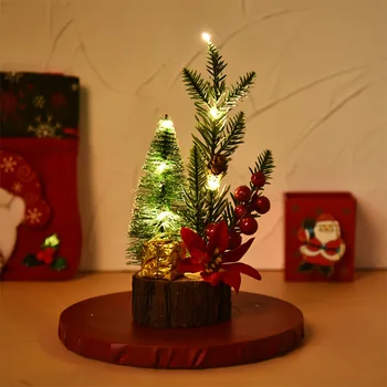 25cm Kalėdų Mini Medis Darbalaukio Atmosfera Išdėstymas Vazoninių Augalų KALĖDŲ Dekoro Festivalio Atmosferą Arenoje Lentelė, kurioje Su Šviesos