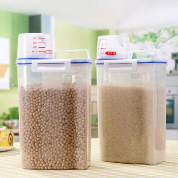 2kg Virtuvės Skaidri maisto išsaugojimo sandarios skardinės plastiko, su dangteliu matavimo puodeliai nešiojamų kibirą ryžių laikymo dėžutė