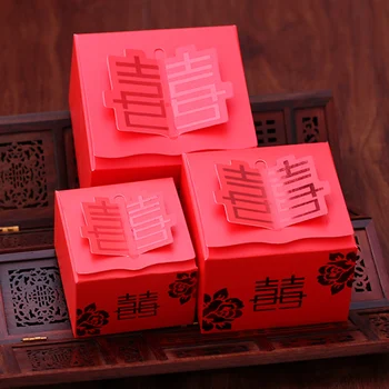 30pcs/daug Kinų Stiliaus Popieriaus Langelį, Vestuvių Kartono Saldainiai talpinimo Raudona Organizatorius Įvykis Šalies Prekių Ravėjimas Dovanų Dėžutės